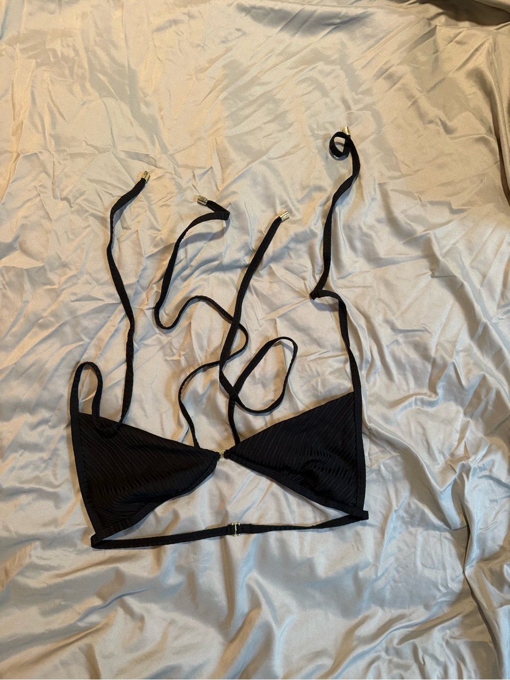 Beach Bunny Black Ribbed Triangle Bikini Top